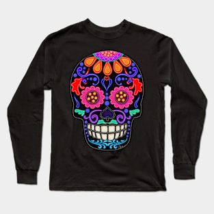 Day of the Dead | Sugar Skull | Felt Texture Style Long Sleeve T-Shirt